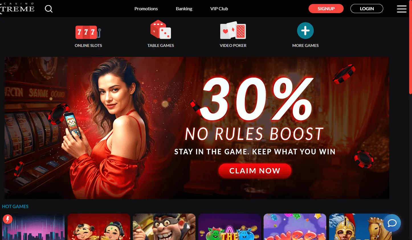 Extreme Casino games view on desktop