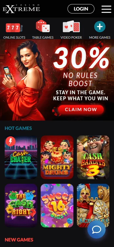 Extreme Casino games view on a mobile device