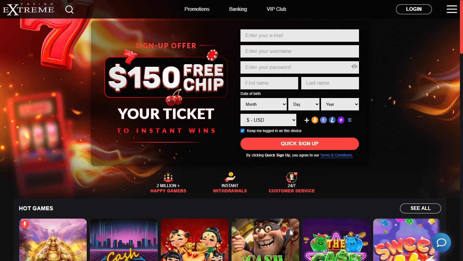 Extreme Casino home view on desktop