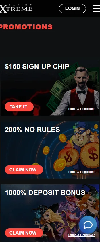 Extreme Casino promotions view on a mobile device